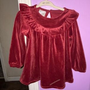 First Impressions - Deep Red Velvet Ruffle Top 3t